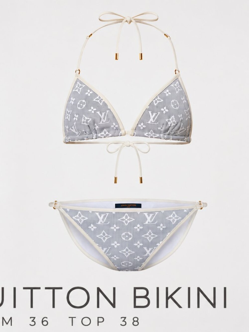 Louis Vuitton Bikini Set Gray White Mesh Monogram Top 38 Bottom 36 Grey LTD RARE